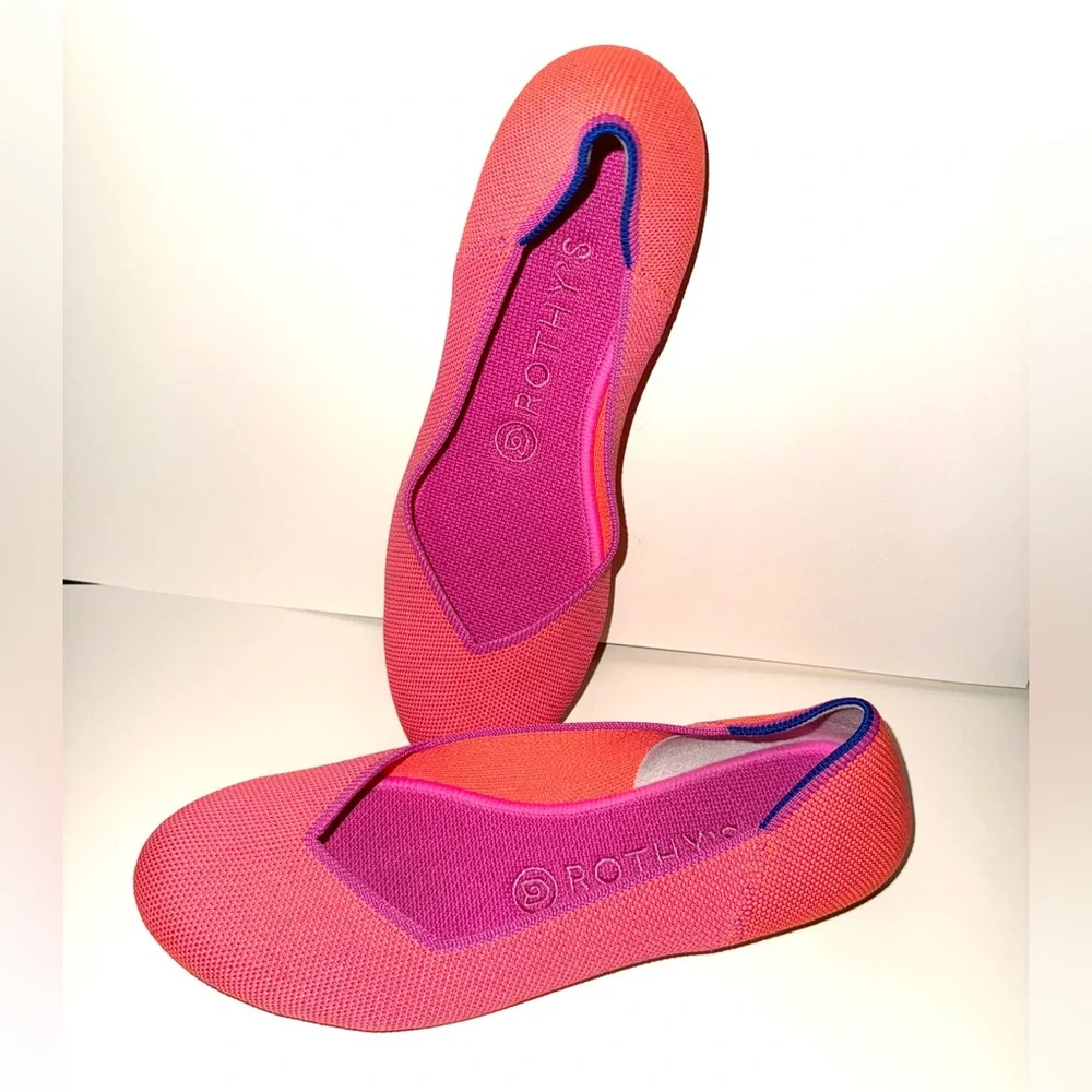Rothy's Vibrant Pink Flats with Blue Accents - Picture 3 of 9